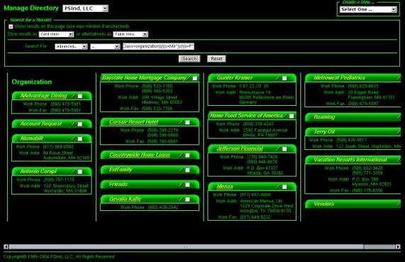 View of query results in card format