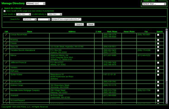 View of query results in tabular format